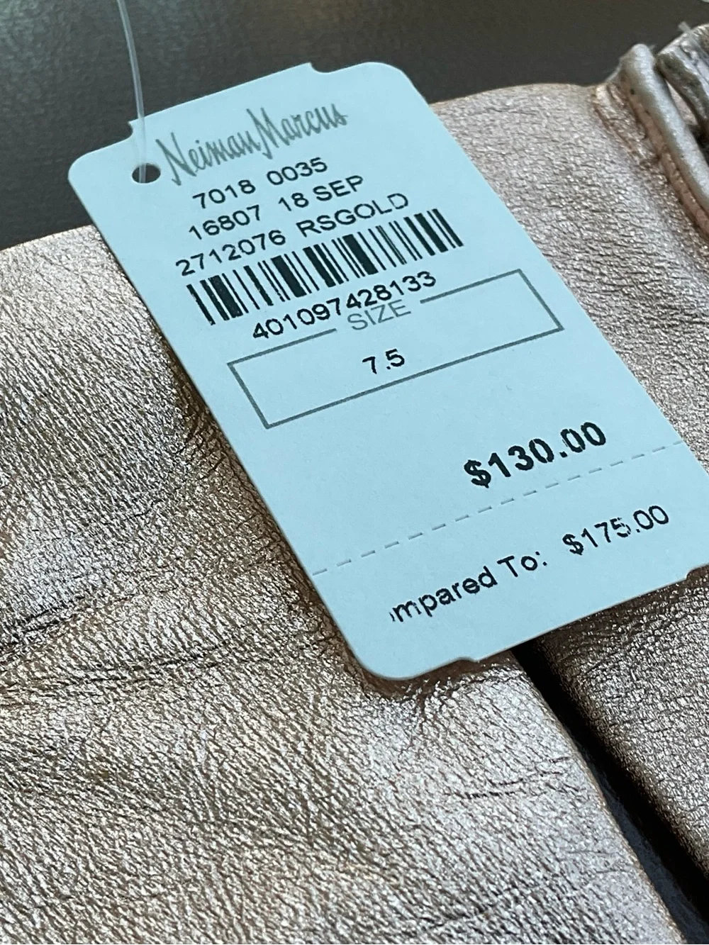 Neiman Marcus Rose Gold Metallic Leather Gloves size 7.5 NWT